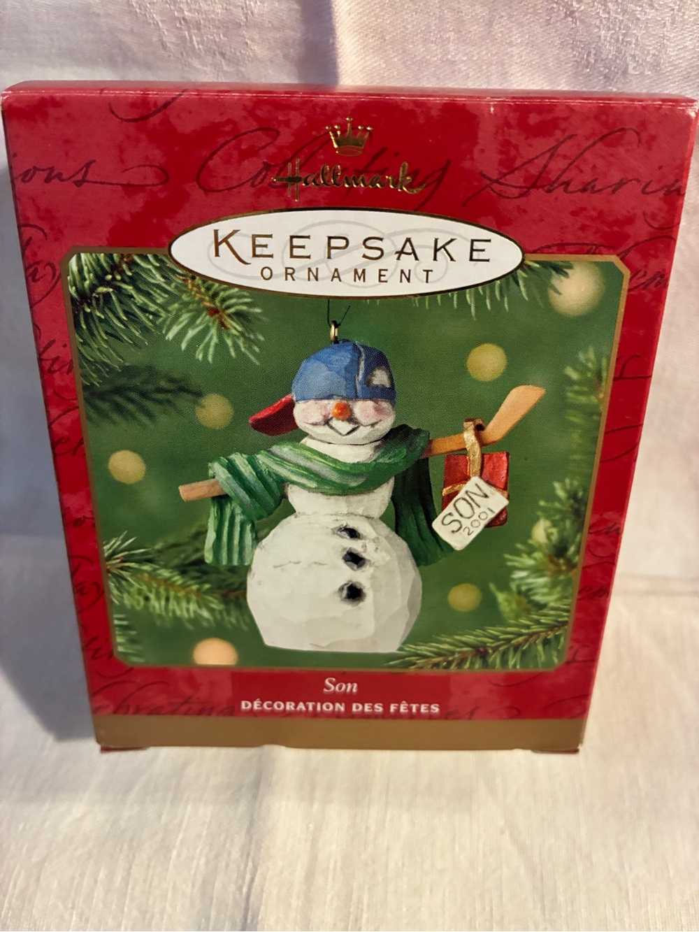 Hallmark Keepsake Son Ornament Blue Hat Snowman Hockey 2001 Vtg